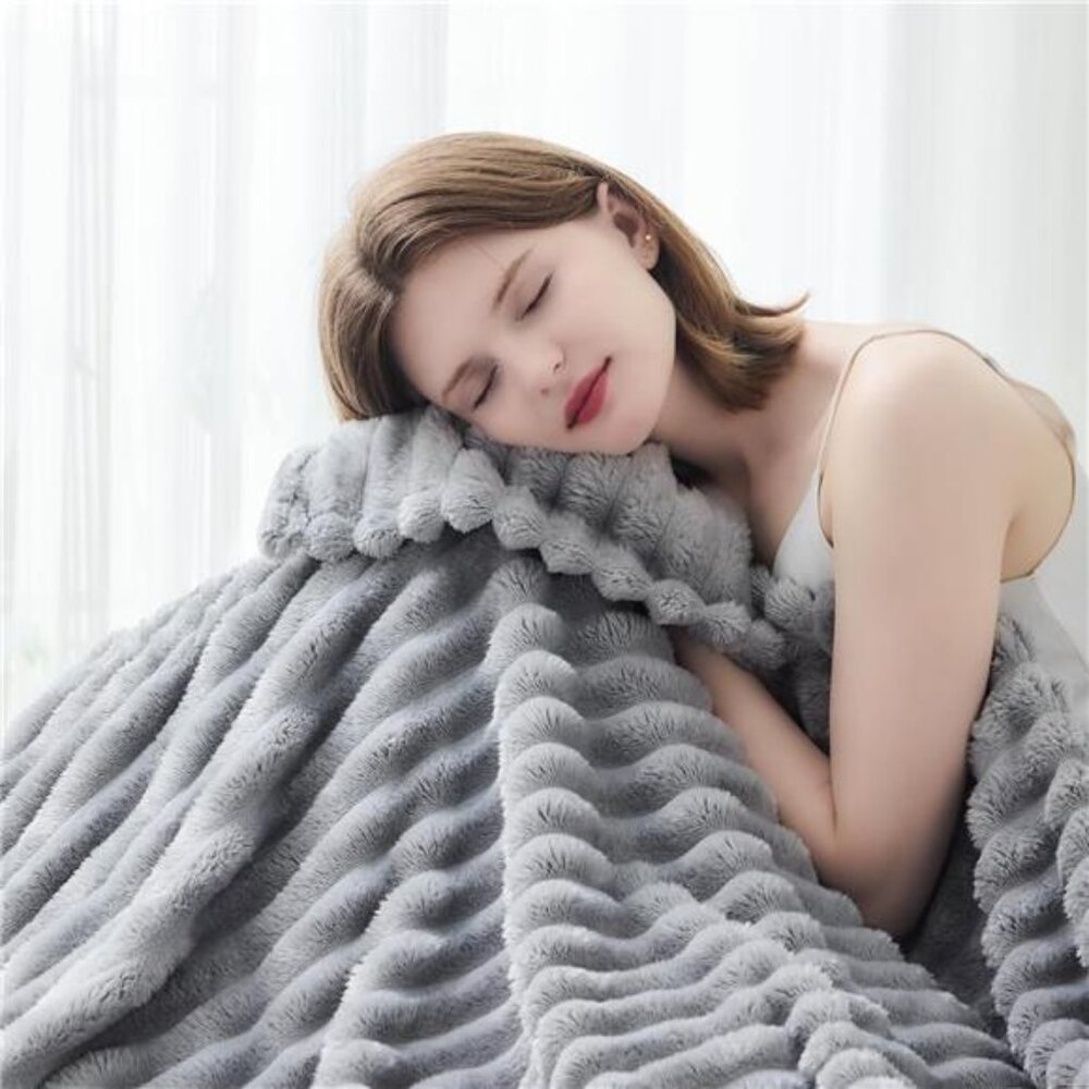 Super Soft Throw Blanket Lavender Ribbed Premium Silky Flannel Fleece 50"x60"